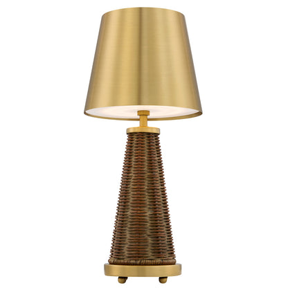 Savoy House Hazel 1-Light Rechargeable Table Lamp | Coastal Brass Metal and Wicker Rattan | Bedroom & Patio Accent | 240 Lumens, 3000K | Model 11-CD25RC