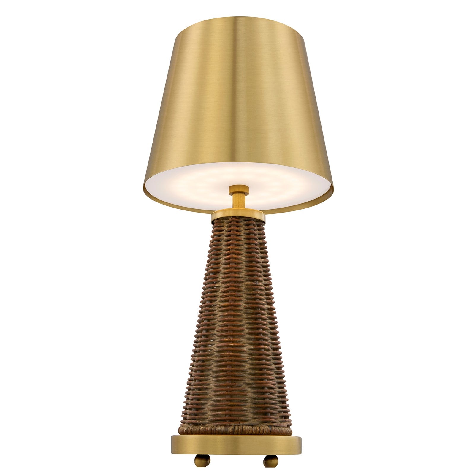 Savoy House Hazel 1-Light Rechargeable Table Lamp | Coastal Brass Metal and Wicker Rattan | Bedroom & Patio Accent | 240 Lumens, 3000K | Model 11-CD25RC