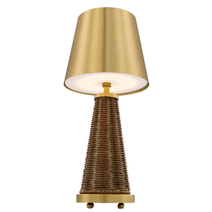 Savoy House Hazel 1-Light Rechargeable Table Lamp | Coastal Brass Metal and Wicker Rattan | Bedroom & Patio Accent | 240 Lumens, 3000K | Model 11-CD25RC