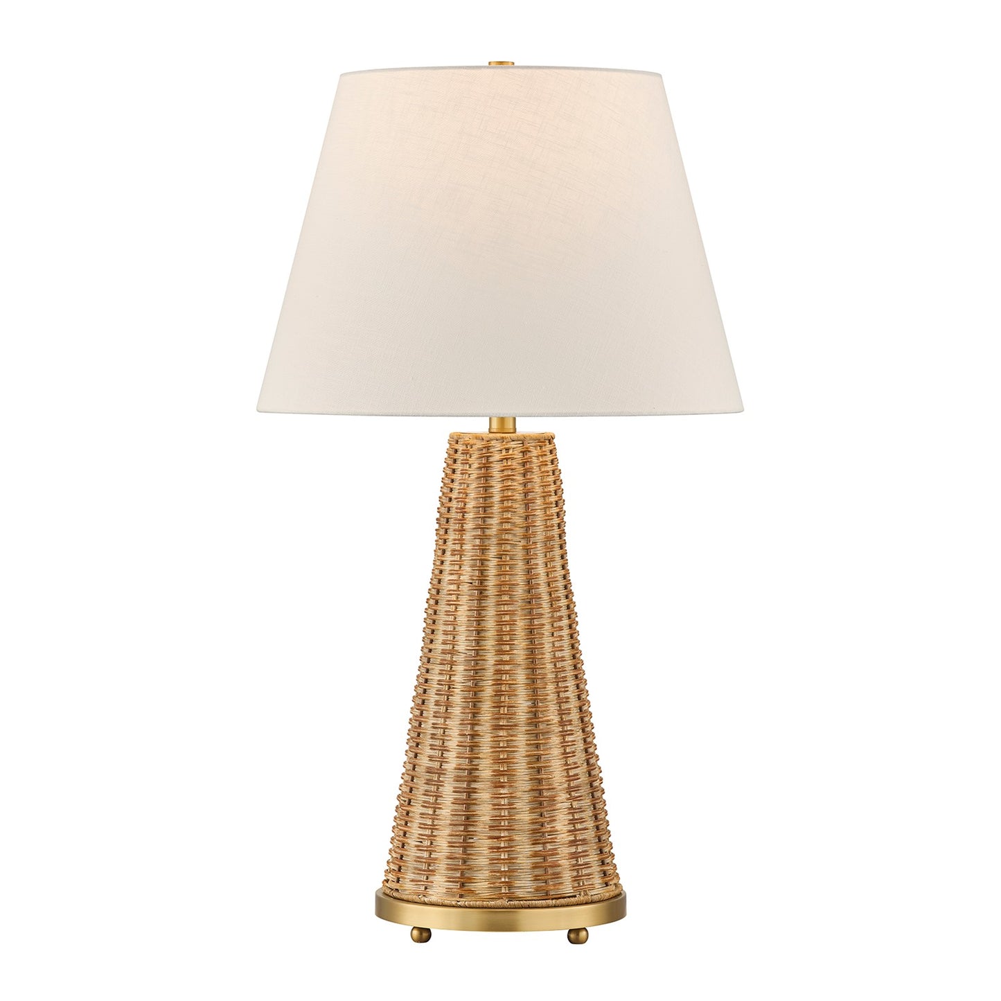 Savoy House Eleanor 1-Light Table Lamp | Coastal Brass and Wicker Body with White Linen Shade | Living Room & Bedroom Accent | 32.5in | Model 11-CD27