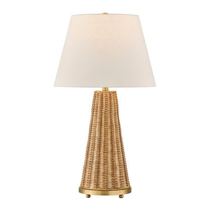 Savoy House Eleanor 1-Light Table Lamp | Coastal Brass and Wicker Body with White Linen Shade | Living Room & Bedroom Accent | 32.5in | Model 11-CD27