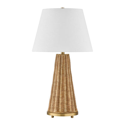 Savoy House Eleanor 1-Light Table Lamp | Coastal Brass and Wicker Body with White Linen Shade | Living Room & Bedroom Accent | 32.5in | Model 11-CD27