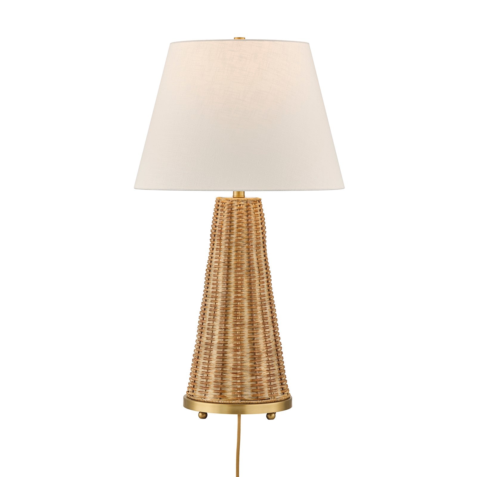 Savoy House Eleanor 1-Light Table Lamp | Coastal Brass and Wicker Body with White Linen Shade | Living Room & Bedroom Accent | 32.5in | Model 11-CD27