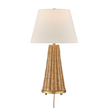 Savoy House Eleanor 1-Light Table Lamp | Coastal Brass and Wicker Body with White Linen Shade | Living Room & Bedroom Accent | 32.5in | Model 11-CD27