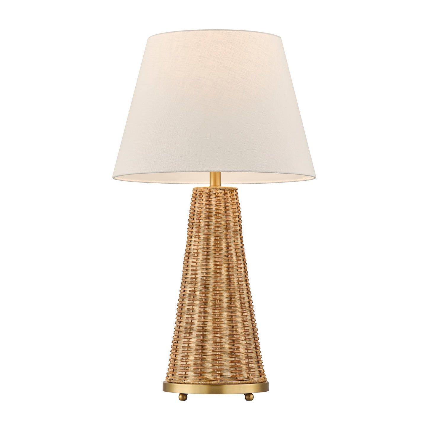 Savoy House Eleanor 1-Light Table Lamp | Coastal Brass and Wicker Body with White Linen Shade | Living Room & Bedroom Accent | 32.5in | Model 11-CD27