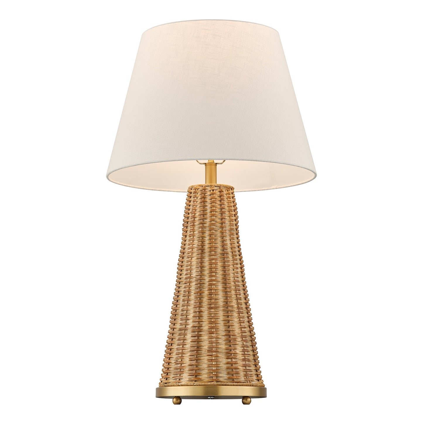 Savoy House Eleanor 1-Light Table Lamp | Coastal Brass and Wicker Body with White Linen Shade | Living Room & Bedroom Accent | 32.5in | Model 11-CD27
