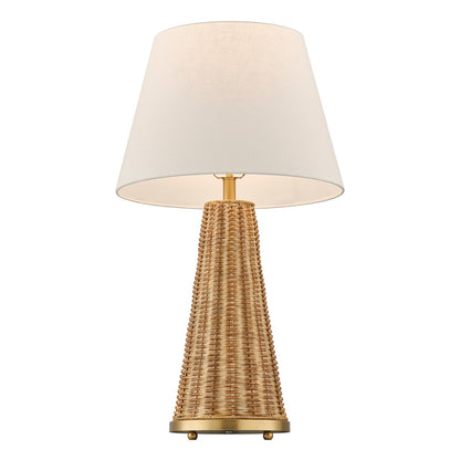 Savoy House Eleanor 1-Light Table Lamp | Coastal Brass and Wicker Body with White Linen Shade | Living Room & Bedroom Accent | 32.5in | Model 11-CD27
