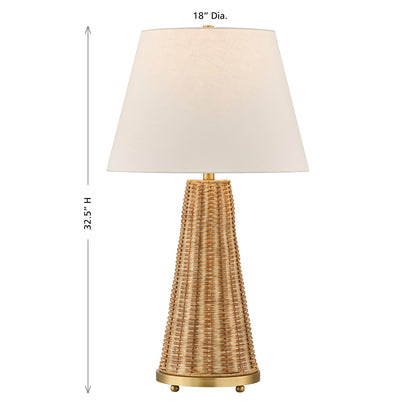 Savoy House Eleanor 1-Light Table Lamp | Coastal Brass and Wicker Body with White Linen Shade | Living Room & Bedroom Accent | 32.5in | Model 11-CD27