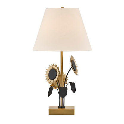 Savoy House Amelia 1-Light Table Lamp | Nature Inspired Brass and Black Metal with White Linen Shade | Bedroom & Living Room Accent | 16 in | Model 11-CD28
