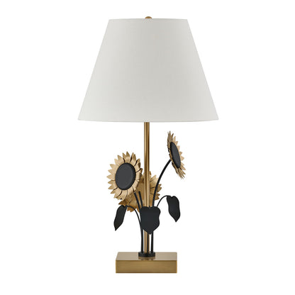 Savoy House Amelia 1-Light Table Lamp | Nature Inspired Brass and Black Metal with White Linen Shade | Bedroom & Living Room Accent | 16 in | Model 11-CD28