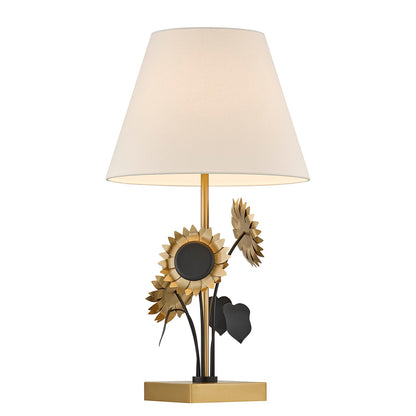 Savoy House Amelia 1-Light Table Lamp | Nature Inspired Brass and Black Metal with White Linen Shade | Bedroom & Living Room Accent | 16 in | Model 11-CD28
