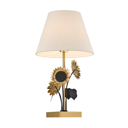 Savoy House Amelia 1-Light Table Lamp | Nature Inspired Brass and Black Metal with White Linen Shade | Bedroom & Living Room Accent | 16 in | Model 11-CD28