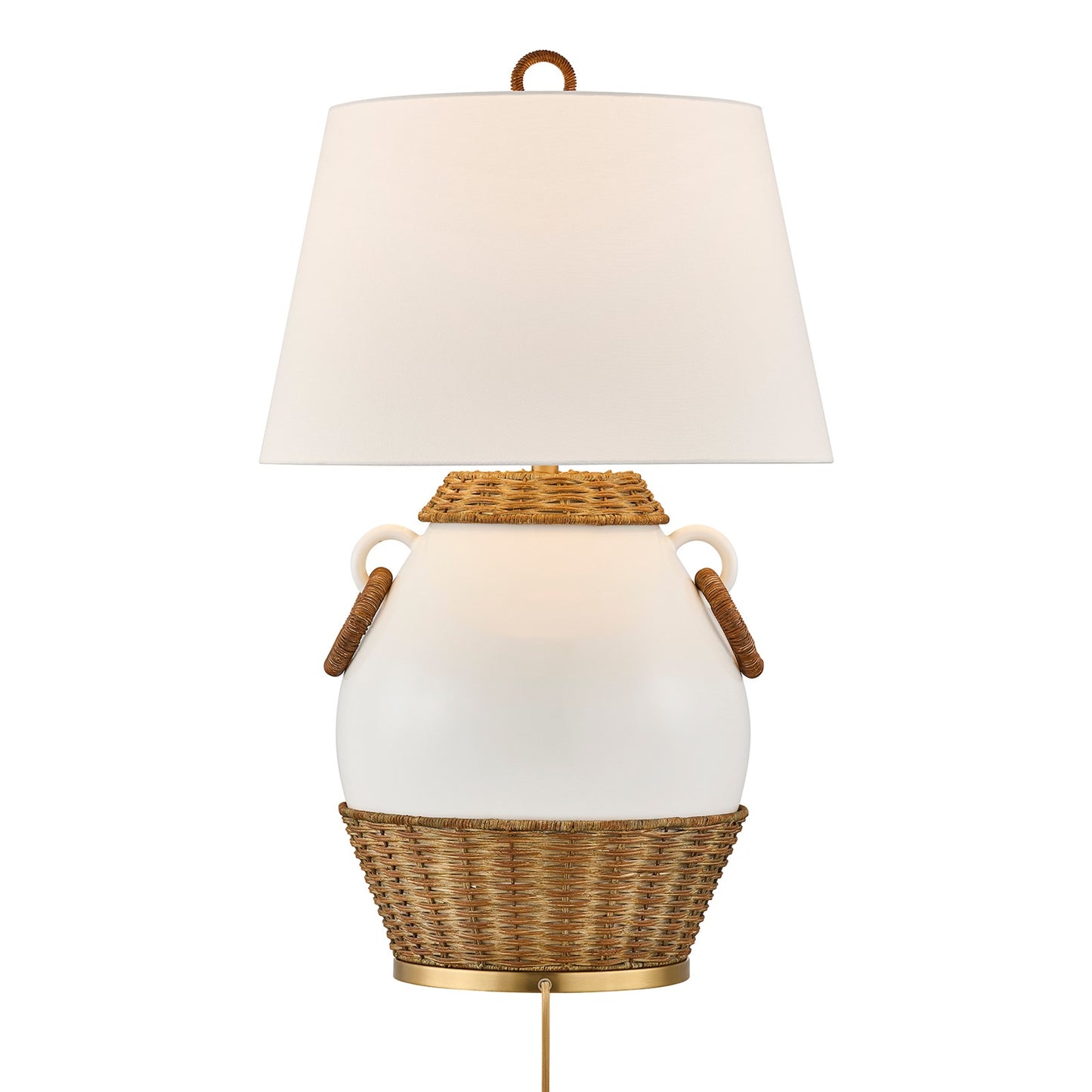 Savoy House Penelope 1-Light Table Lamp | Coastal White Ceramic and Rattan with White Linen Shade | Bedroom & Living Room Accent | 21 x 21 | Model 11-CD29