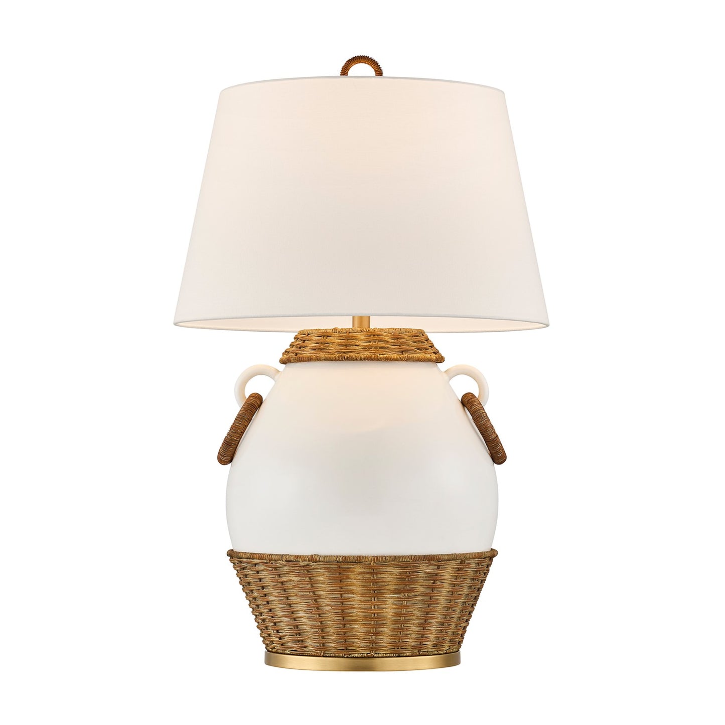 Savoy House Penelope 1-Light Table Lamp | Coastal White Ceramic and Rattan with White Linen Shade | Bedroom & Living Room Accent | 21 x 21 | Model 11-CD29