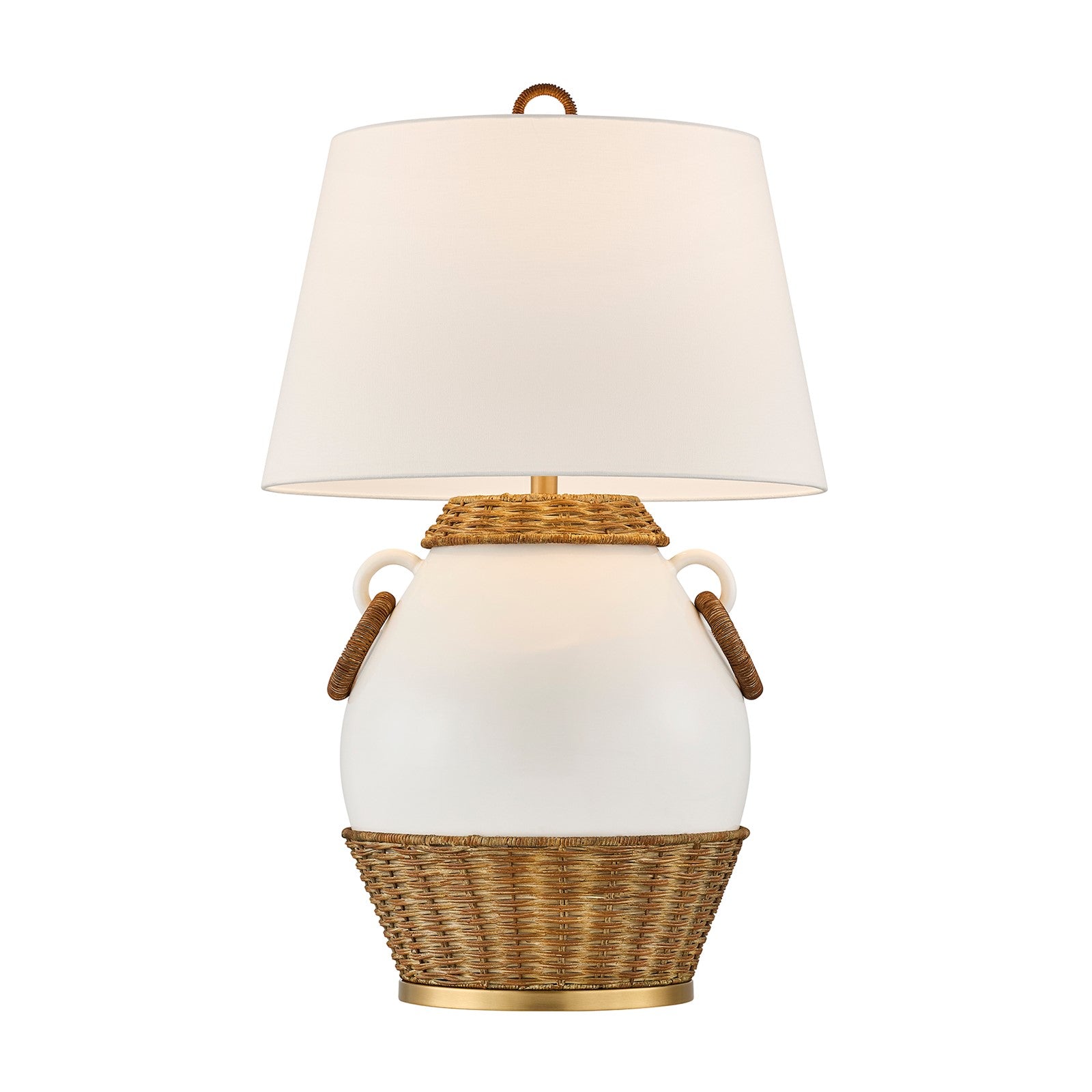 Savoy House Penelope 1-Light Table Lamp | Coastal White Ceramic and Rattan with White Linen Shade | Bedroom & Living Room Accent | 21 x 21 | Model 11-CD29