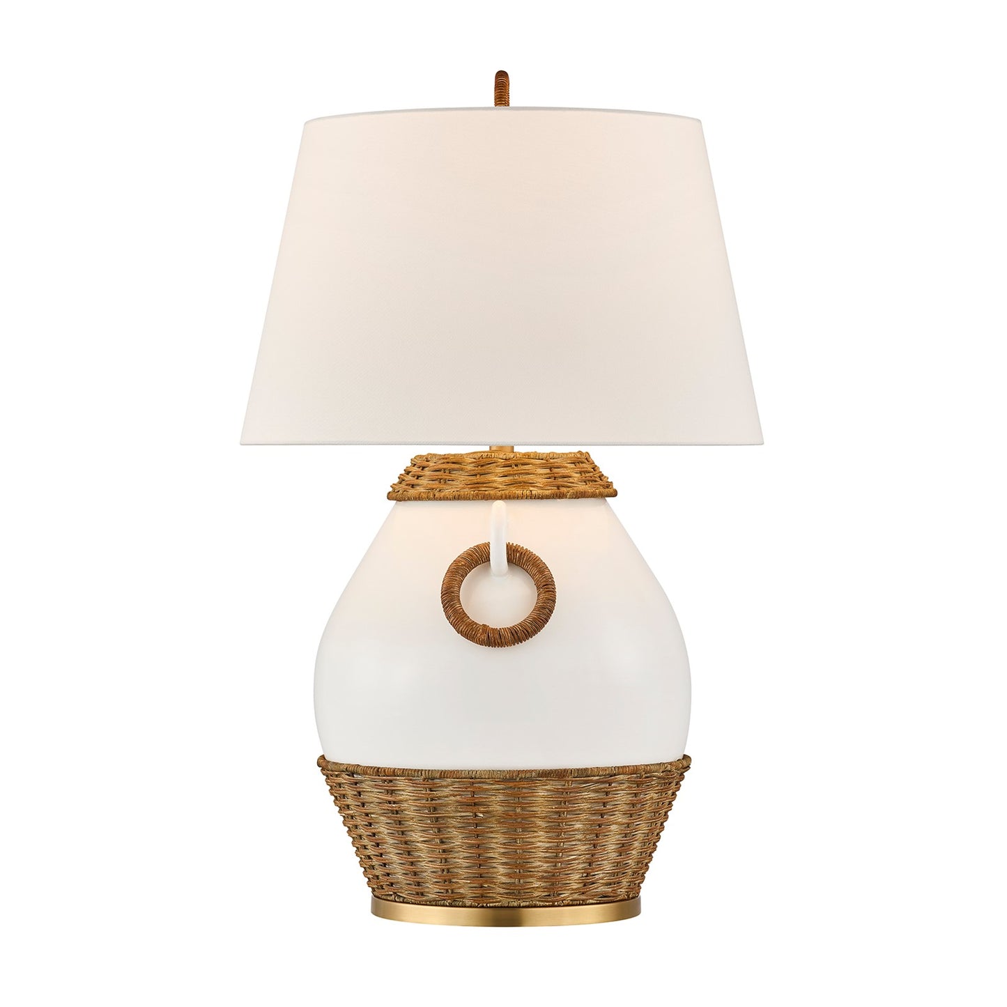 Savoy House Penelope 1-Light Table Lamp | Coastal White Ceramic and Rattan with White Linen Shade | Bedroom & Living Room Accent | 21 x 21 | Model 11-CD29