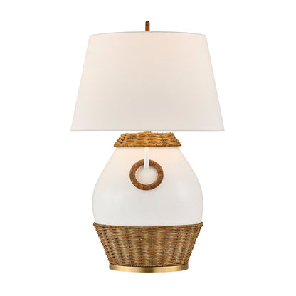 Savoy House Penelope 1-Light Table Lamp | Coastal White Ceramic and Rattan with White Linen Shade | Bedroom & Living Room Accent | 21 x 21 | Model 11-CD29
