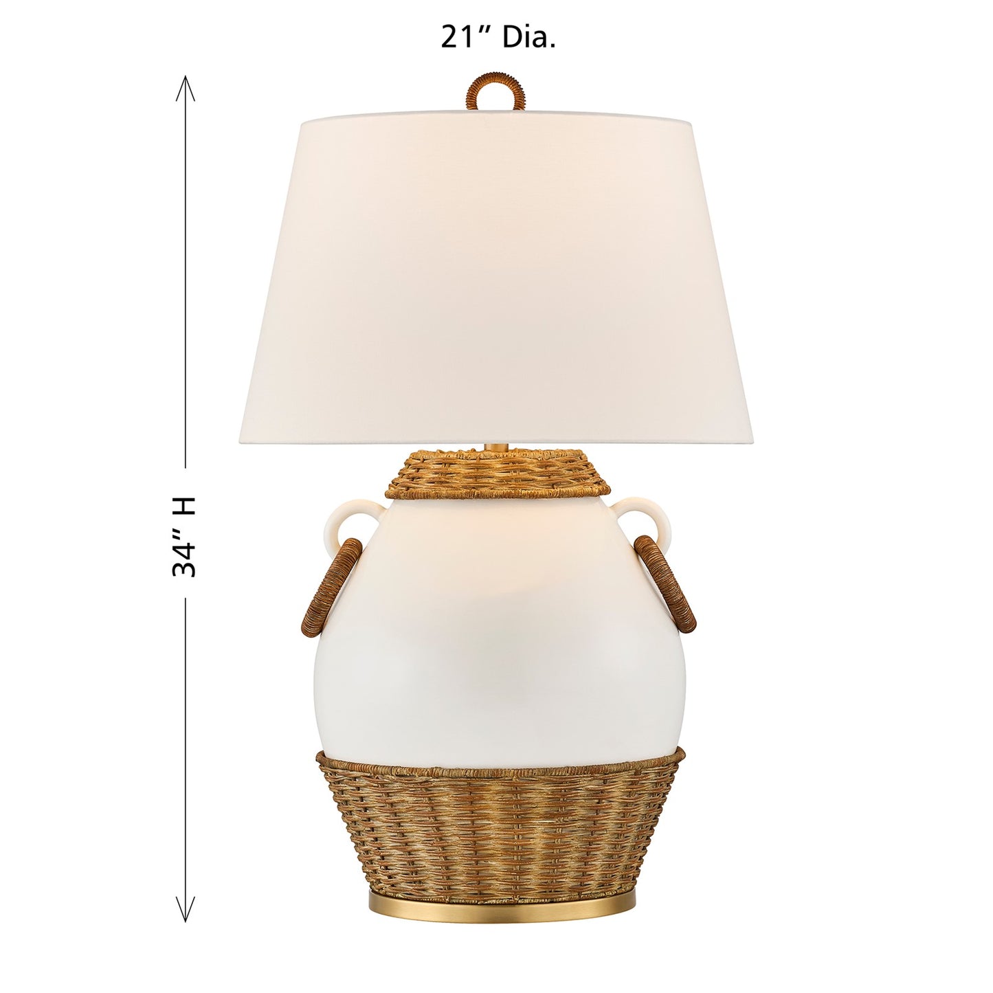 Savoy House Penelope 1-Light Table Lamp | Coastal White Ceramic and Rattan with White Linen Shade | Bedroom & Living Room Accent | 21 x 21 | Model 11-CD29