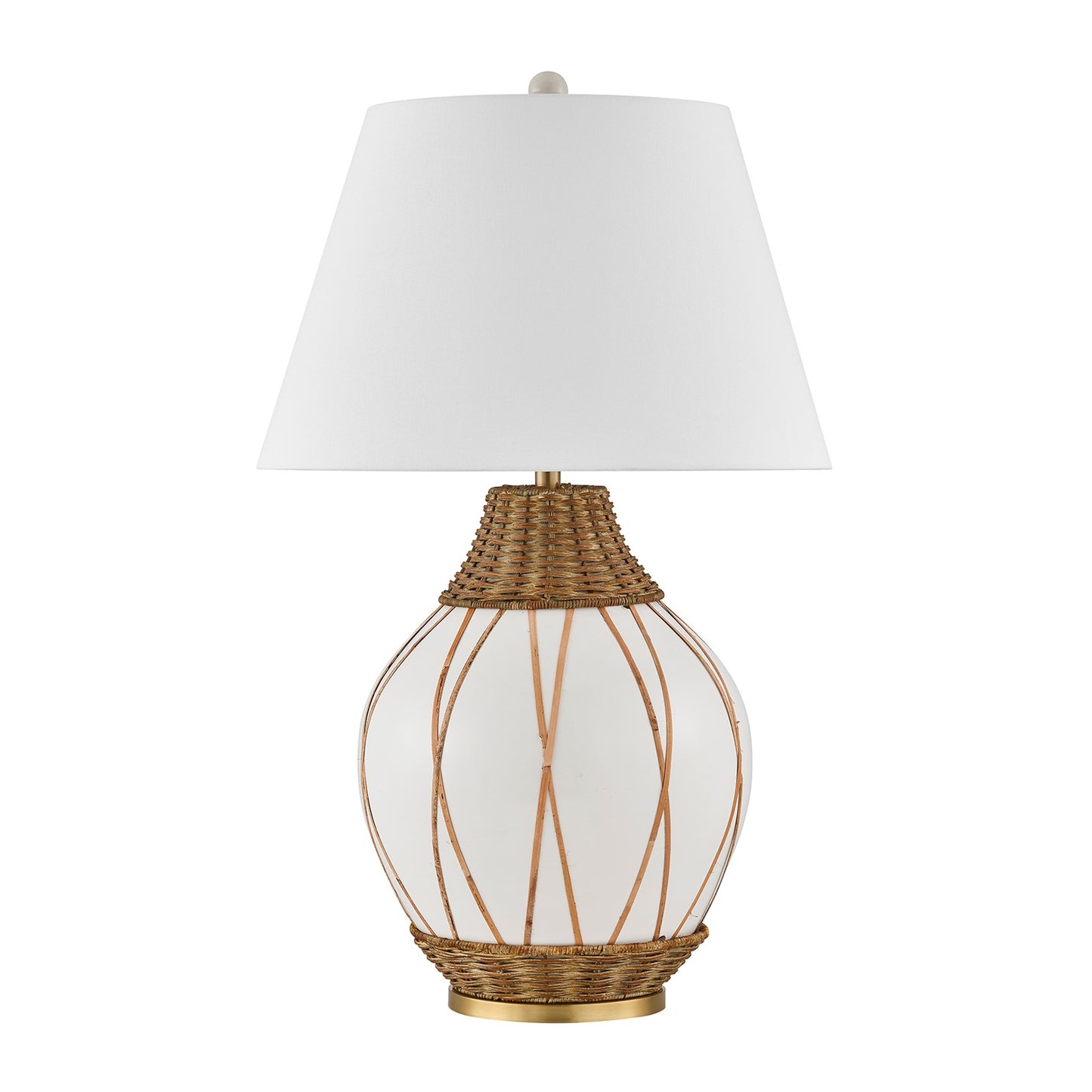 Savoy House Josephine 1-Light Table Lamp | Coastal White Ceramic and Rattan with White Linen Shade | Bedroom & Living Room Accent | 22 in | | Model 11-CD30