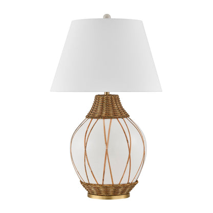 Savoy House Josephine 1-Light Table Lamp | Coastal White Ceramic and Rattan with White Linen Shade | Bedroom & Living Room Accent | 22 in | | Model 11-CD30