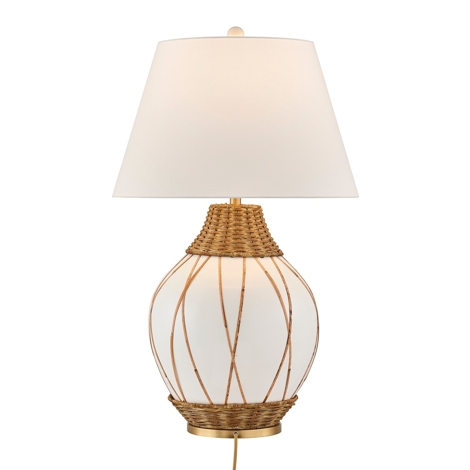 Savoy House Josephine 1-Light Table Lamp | Coastal White Ceramic and Rattan with White Linen Shade | Bedroom & Living Room Accent | 22 in | | Model 11-CD30