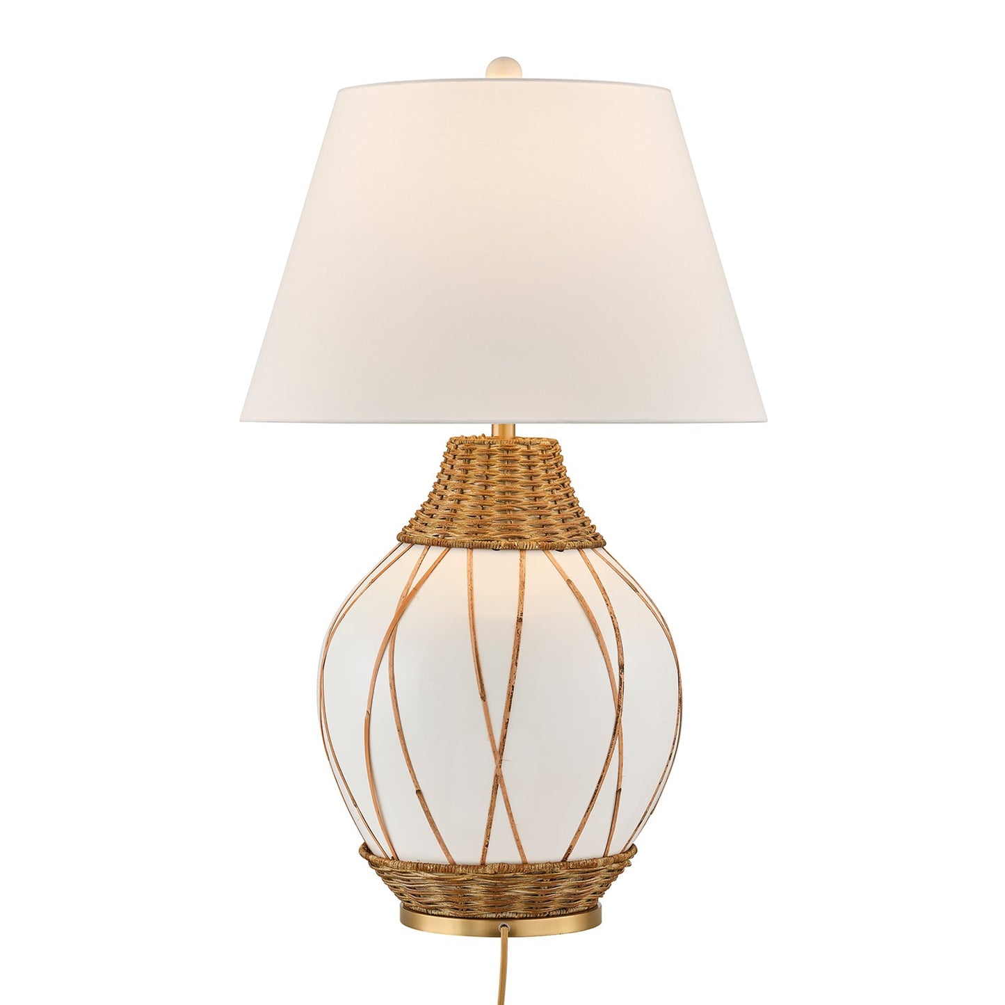Savoy House Josephine 1-Light Table Lamp | Coastal White Ceramic and Rattan with White Linen Shade | Bedroom & Living Room Accent | 22 in | | Model 11-CD30