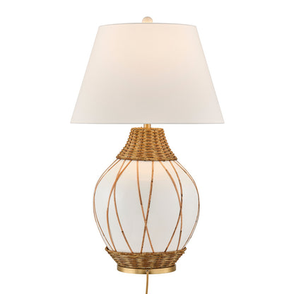 Savoy House Josephine 1-Light Table Lamp | Coastal White Ceramic and Rattan with White Linen Shade | Bedroom & Living Room Accent | 22 in | | Model 11-CD30