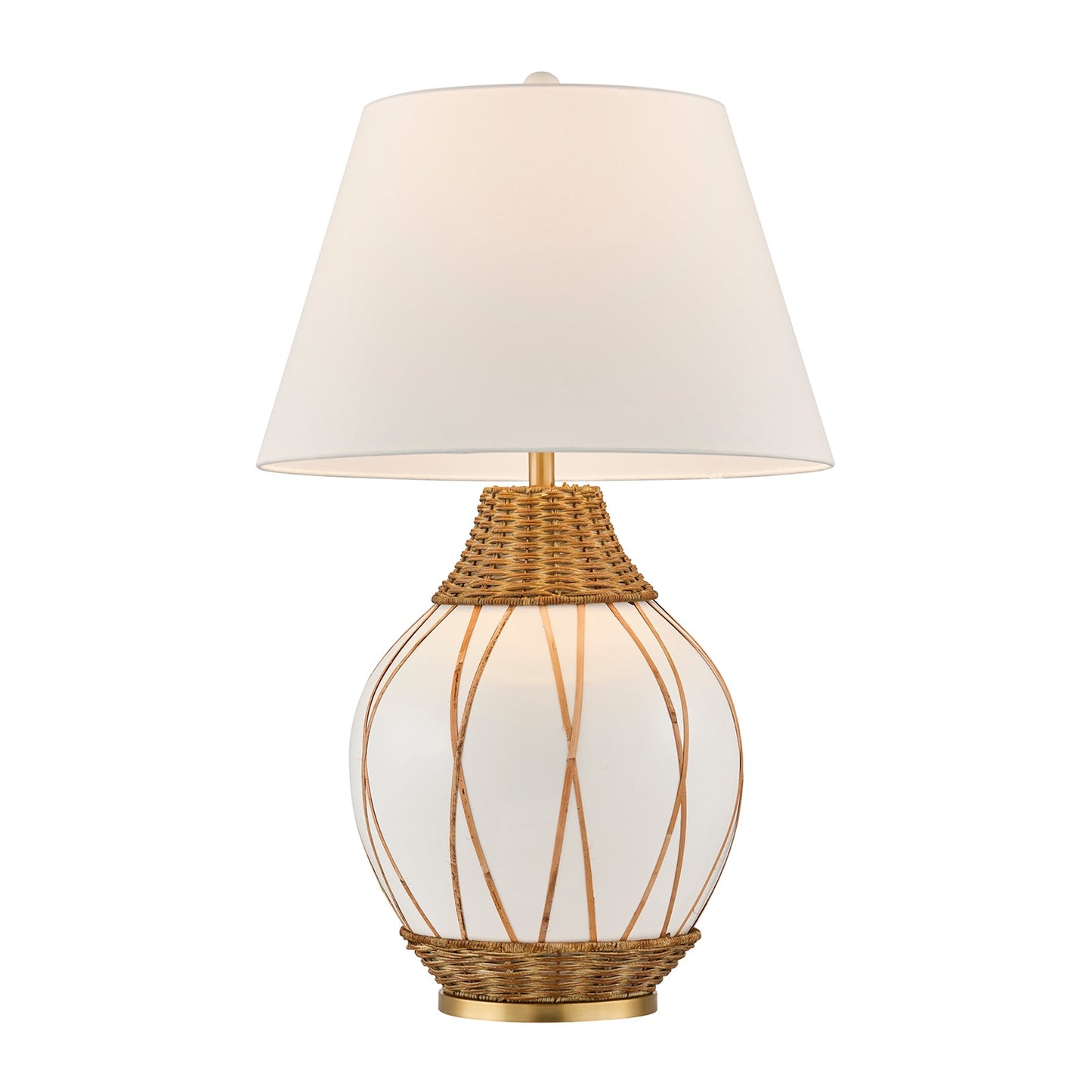 Savoy House Josephine 1-Light Table Lamp | Coastal White Ceramic and Rattan with White Linen Shade | Bedroom & Living Room Accent | 22 in | | Model 11-CD30