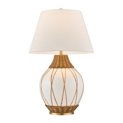 Savoy House Josephine 1-Light Table Lamp | Coastal White Ceramic and Rattan with White Linen Shade | Bedroom & Living Room Accent | 22 in | | Model 11-CD30