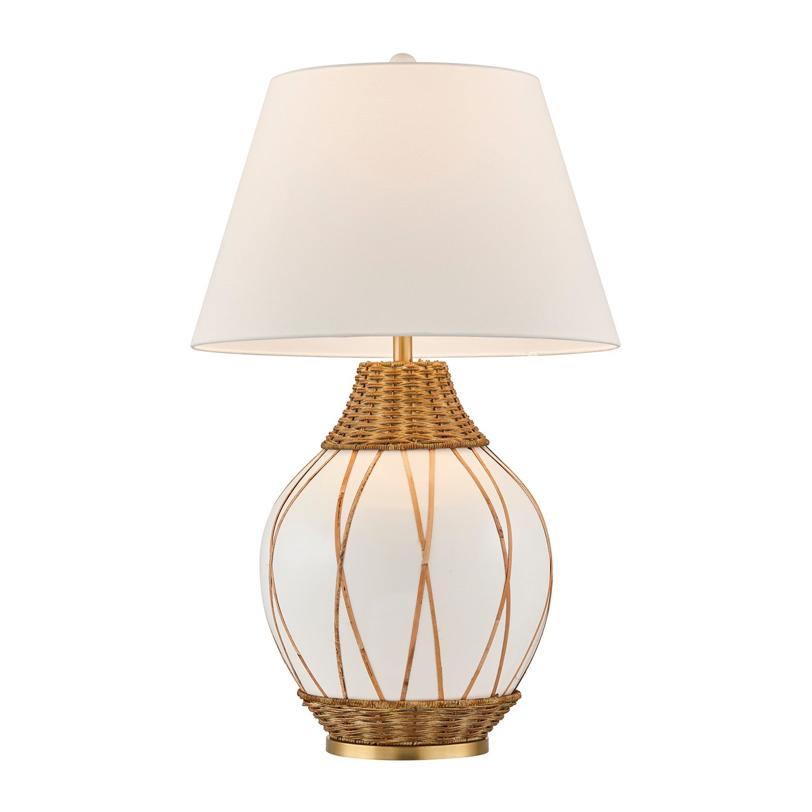 Savoy House Josephine 1-Light Table Lamp | Coastal White Ceramic and Rattan with White Linen Shade | Bedroom & Living Room Accent | 22 in | | Model 11-CD30