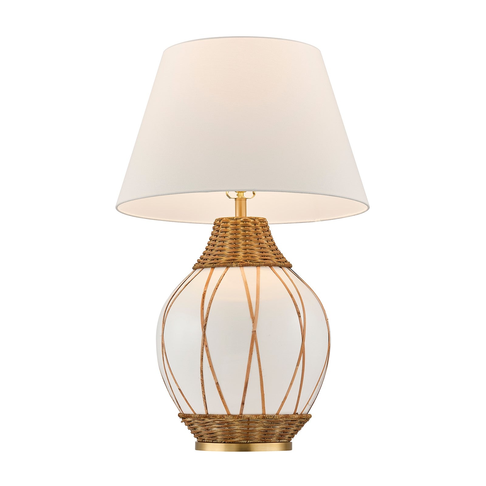 Savoy House Josephine 1-Light Table Lamp | Coastal White Ceramic and Rattan with White Linen Shade | Bedroom & Living Room Accent | 22 in | | Model 11-CD30