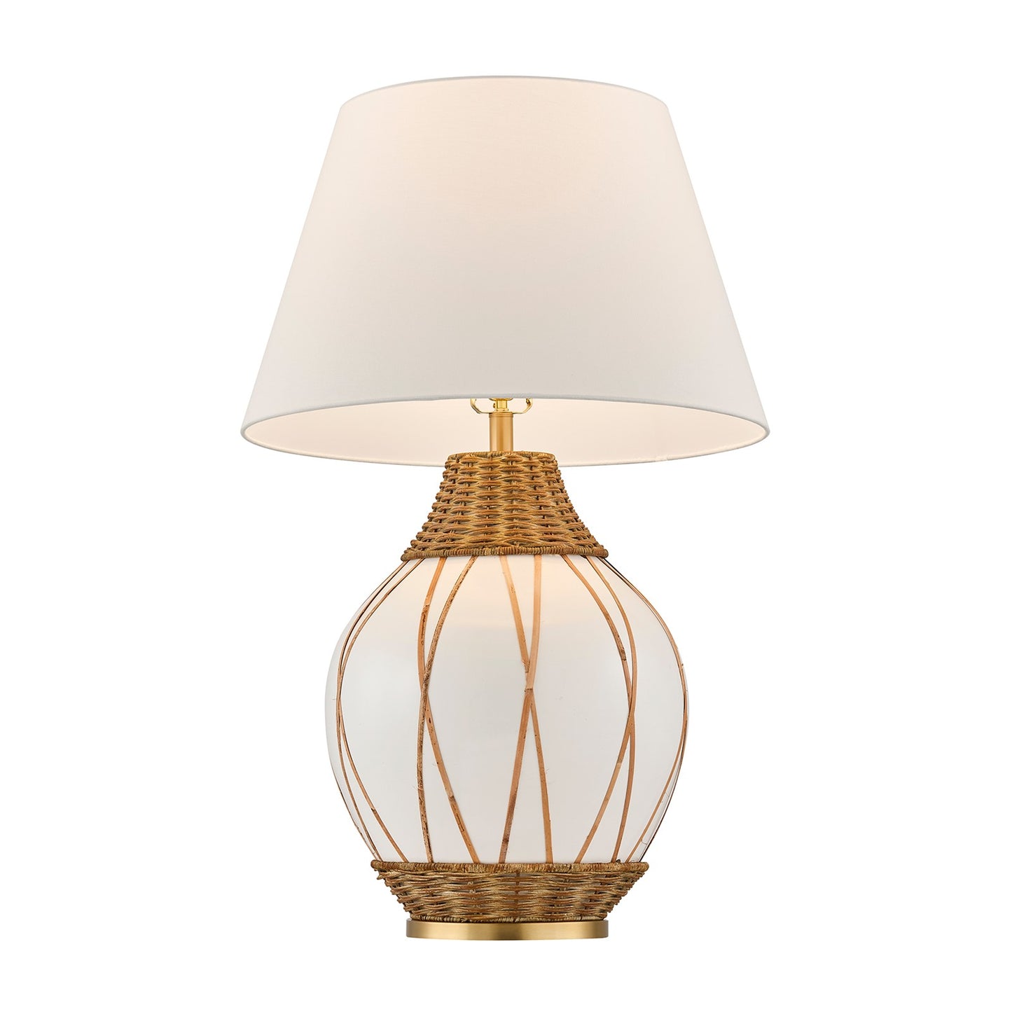 Savoy House Josephine 1-Light Table Lamp | Coastal White Ceramic and Rattan with White Linen Shade | Bedroom & Living Room Accent | 22 in | | Model 11-CD30