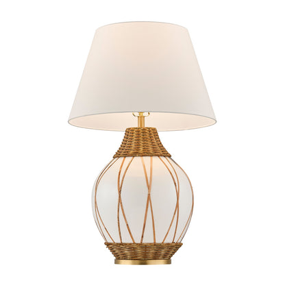 Savoy House Josephine 1-Light Table Lamp | Coastal White Ceramic and Rattan with White Linen Shade | Bedroom & Living Room Accent | 22 in | | Model 11-CD30