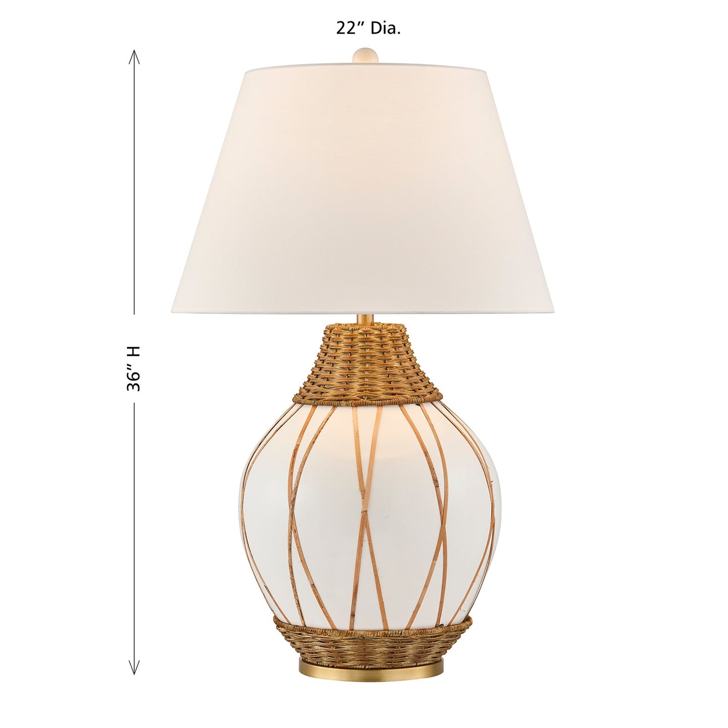 Savoy House Josephine 1-Light Table Lamp | Coastal White Ceramic and Rattan with White Linen Shade | Bedroom & Living Room Accent | 22 in | | Model 11-CD30