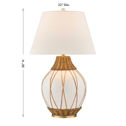 Savoy House Josephine 1-Light Table Lamp | Coastal White Ceramic and Rattan with White Linen Shade | Bedroom & Living Room Accent | 22 in | | Model 11-CD30