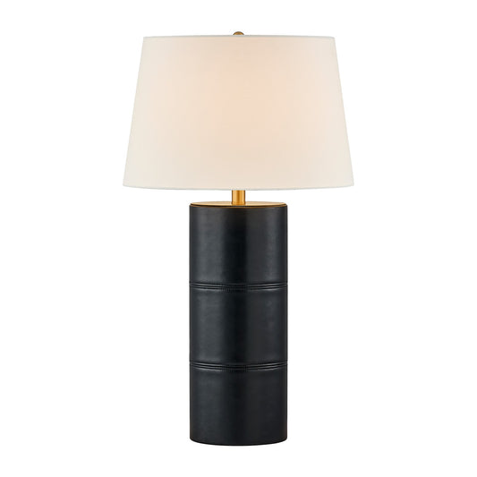 Savoy House Albert 1-Light Table Lamp | Contemporary Black Faux Leather and Linen with White Linen Shade | Bedroom & Living Room Accent | Model 11-CD31-BK