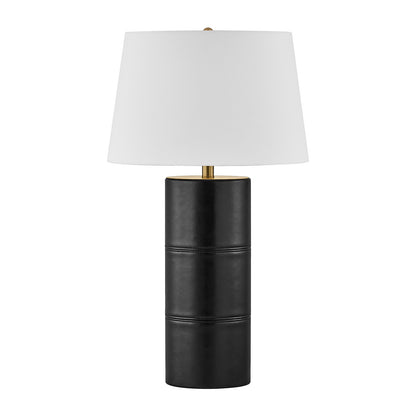 Savoy House Albert 1-Light Table Lamp | Contemporary Black Faux Leather and Linen with White Linen Shade | Bedroom & Living Room Accent | Model 11-CD31-BK