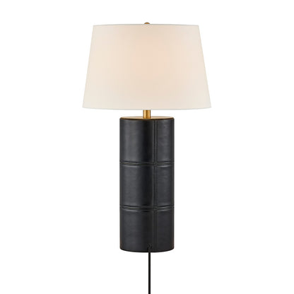 Savoy House Albert 1-Light Table Lamp | Contemporary Black Faux Leather and Linen with White Linen Shade | Bedroom & Living Room Accent | Model 11-CD31-BK