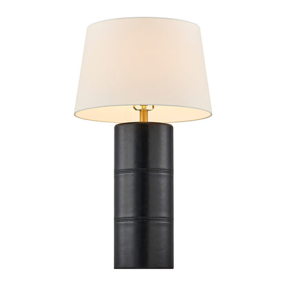 Savoy House Albert 1-Light Table Lamp | Contemporary Black Faux Leather and Linen with White Linen Shade | Bedroom & Living Room Accent | Model 11-CD31-BK