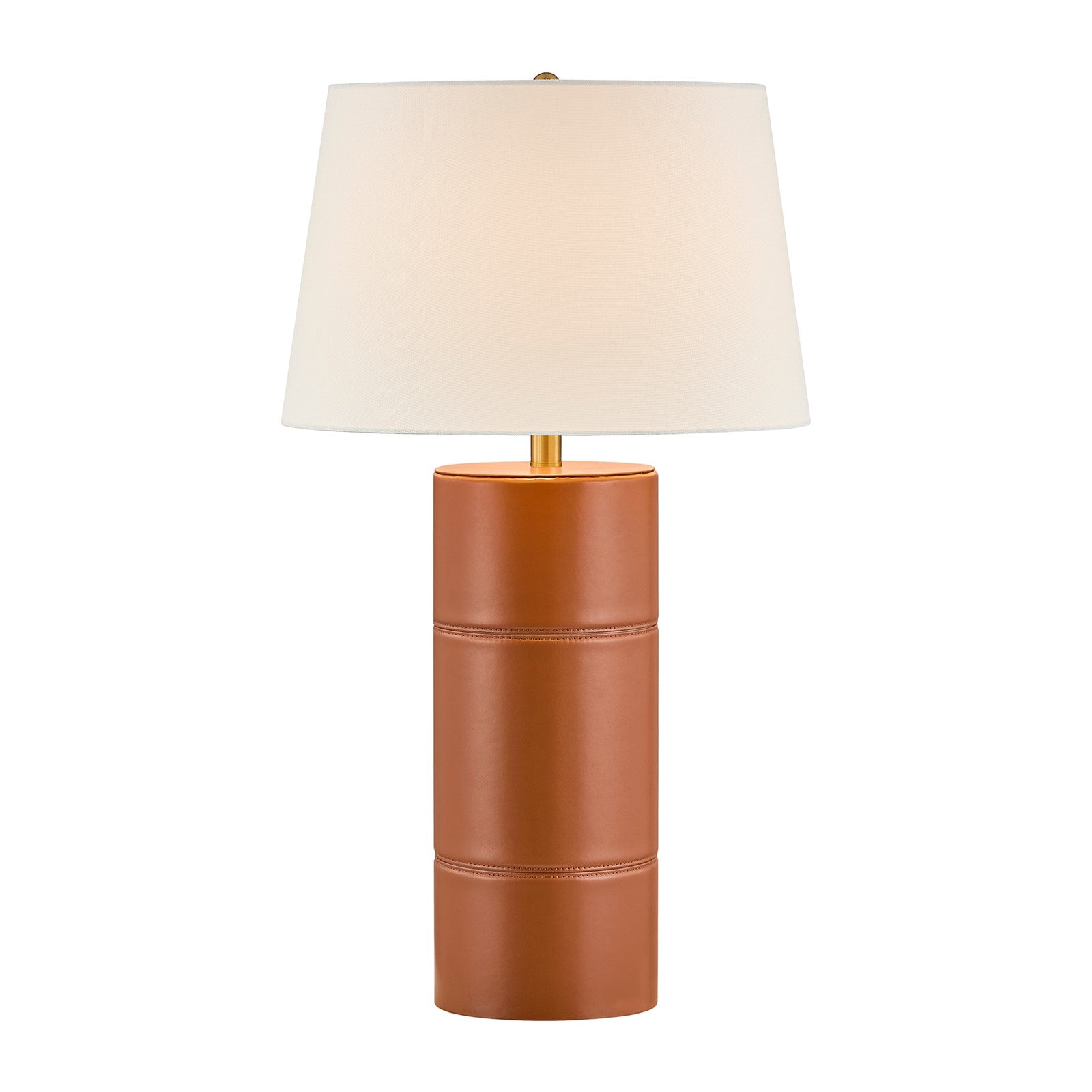 Savoy House Albert 17in 1-Light Table Lamp | Modern Honey Brown Faux Leather and White Linen | Bedroom & Living Room | 17 x 17 x 30 in | Model 11-CD31-HB