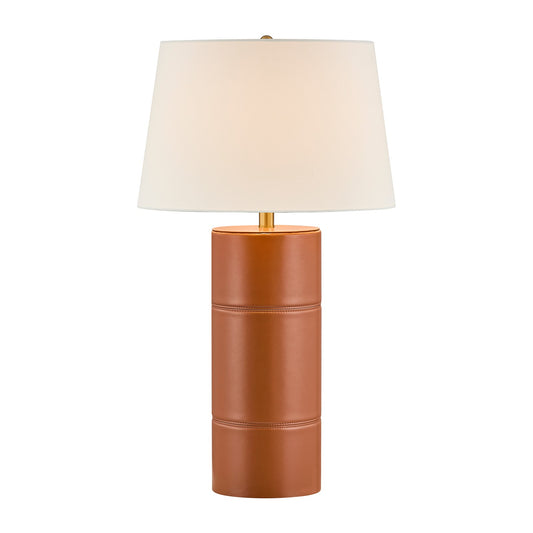 Savoy House Albert 17in 1-Light Table Lamp | Modern Honey Brown Faux Leather and White Linen | Bedroom & Living Room | 17 x 17 x 30 in | Model 11-CD31-HB
