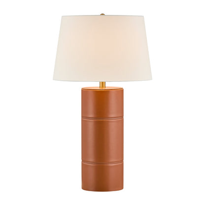 Savoy House Albert 17in 1-Light Table Lamp | Modern Honey Brown Faux Leather and White Linen | Bedroom & Living Room | 17 x 17 x 30 in | Model 11-CD31-HB