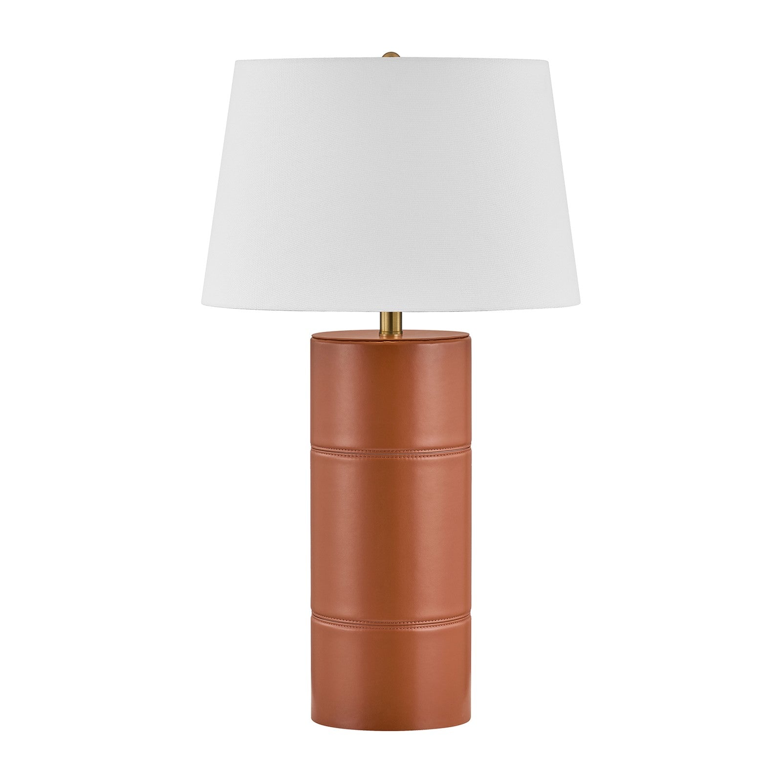 Savoy House Albert 17in 1-Light Table Lamp | Modern Honey Brown Faux Leather and White Linen | Bedroom & Living Room | 17 x 17 x 30 in | Model 11-CD31-HB