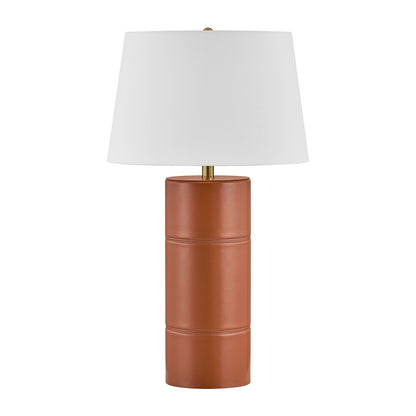 Savoy House Albert 17in 1-Light Table Lamp | Modern Honey Brown Faux Leather and White Linen | Bedroom & Living Room | 17 x 17 x 30 in | Model 11-CD31-HB