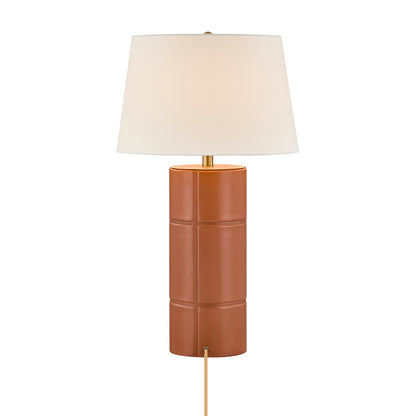 Savoy House Albert 17in 1-Light Table Lamp | Modern Honey Brown Faux Leather and White Linen | Bedroom & Living Room | 17 x 17 x 30 in | Model 11-CD31-HB