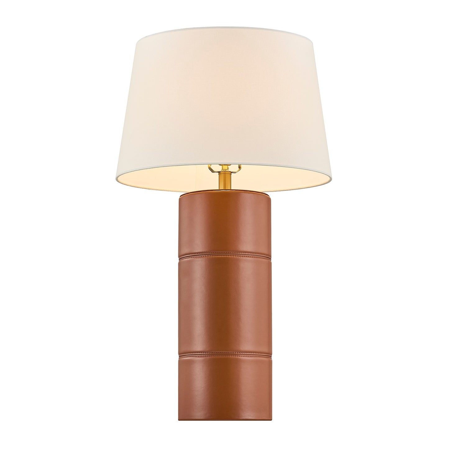 Savoy House Albert 17in 1-Light Table Lamp | Modern Honey Brown Faux Leather and White Linen | Bedroom & Living Room | 17 x 17 x 30 in | Model 11-CD31-HB
