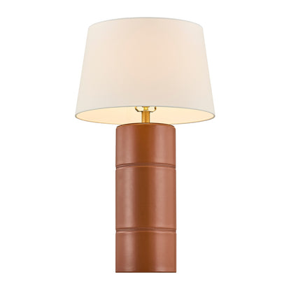 Savoy House Albert 17in 1-Light Table Lamp | Modern Honey Brown Faux Leather and White Linen | Bedroom & Living Room | 17 x 17 x 30 in | Model 11-CD31-HB