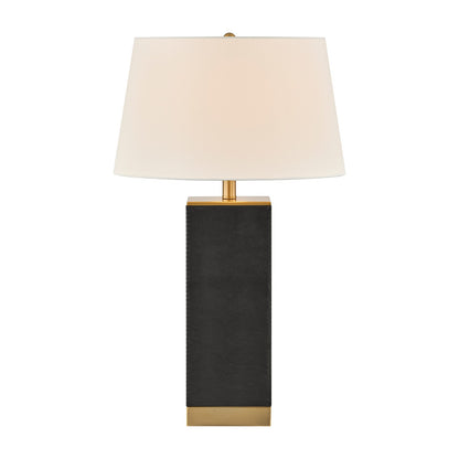 Savoy House Max 17in 1-Light Table Lamp | Modern Black Faux Leather and White Linen | Bedroom & Living Room | 17 x 17 x 27.88 in | Model 11-CD32-BK