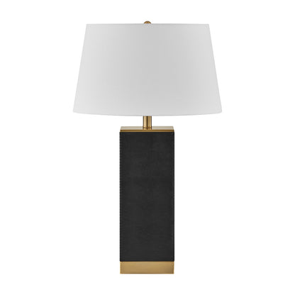 Savoy House Max 17in 1-Light Table Lamp | Modern Black Faux Leather and White Linen | Bedroom & Living Room | 17 x 17 x 27.88 in | Model 11-CD32-BK