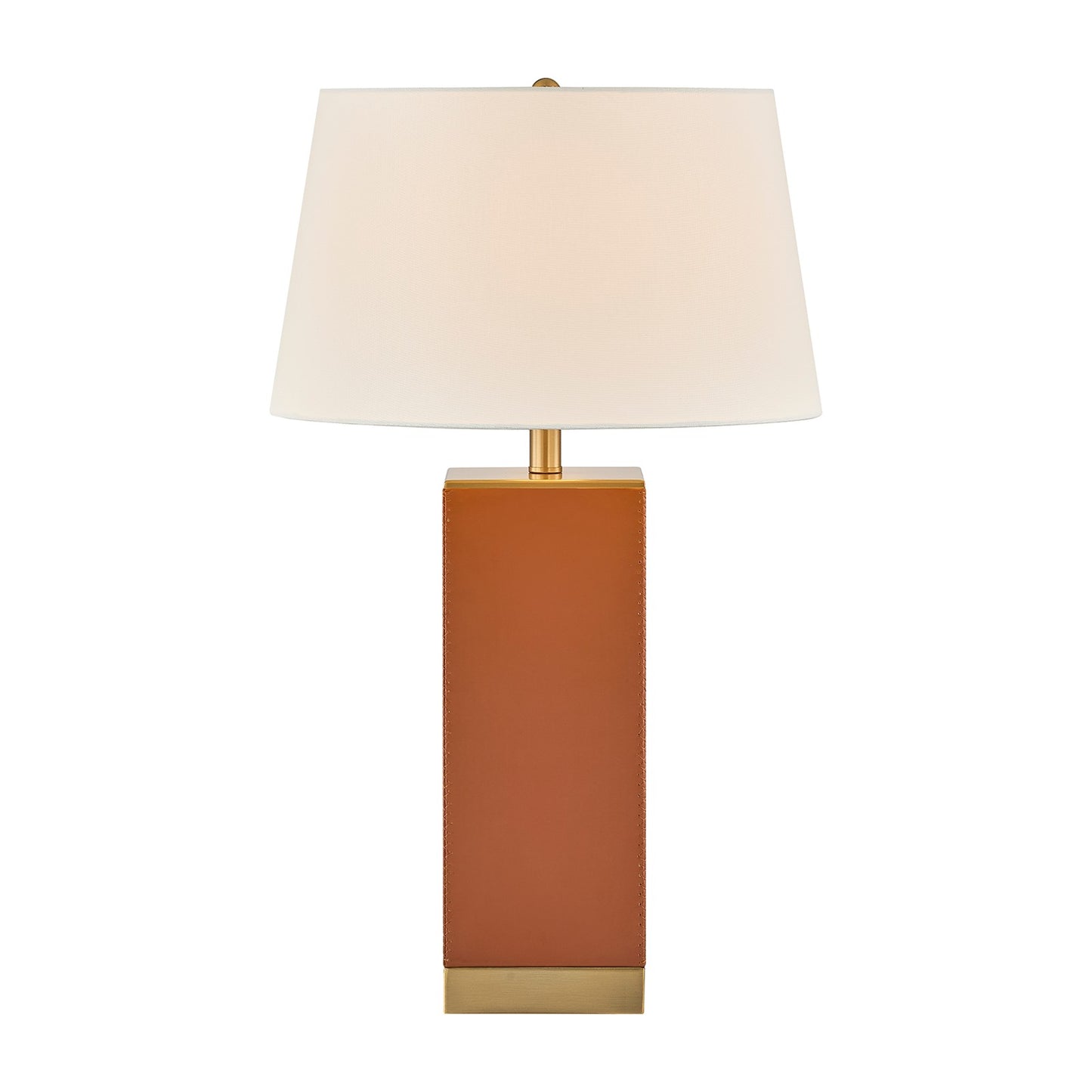 Savoy House Max 17in 1-Light Table Lamp | Modern Honey Brown Faux Leather and White Linen | Bedroom & Living Room | 17 x 17 x 27.88 in | Model 11-CD32-HB